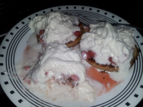 Almond flour cream cheese Pancakes With Strawberries & cream topping